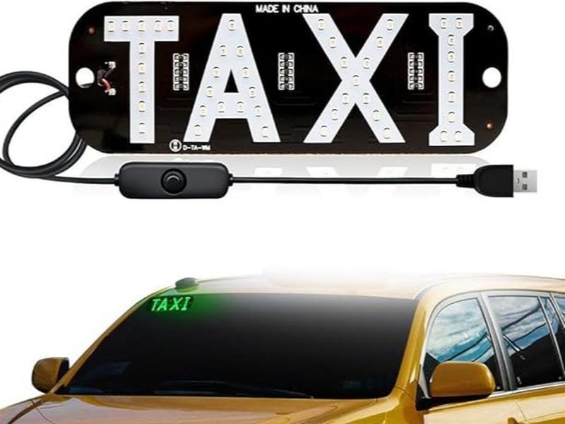 LED Taxi Light Sign with Suction Cups – USB Powered with On/Off Button for Taxi Window