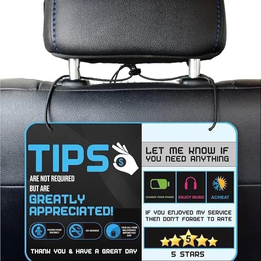 Five Star Rideshare Sign for Uber, Lyft & Taxi - Tips for Drivers