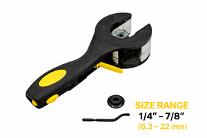 Adjustable Tube Cutter 1/4"–7/8" (6.3–22mm) for Copper, Aluminum & Plastic Pipes, Heavy Duty Metal Body, Precision Ratcheting Cutting Tool for HVAC, Plumbing & Automotive, Black Yellow