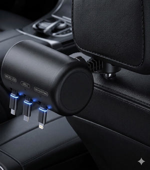 3-in-1 Retractable Backseat Car Charger – Headrest Charging Station